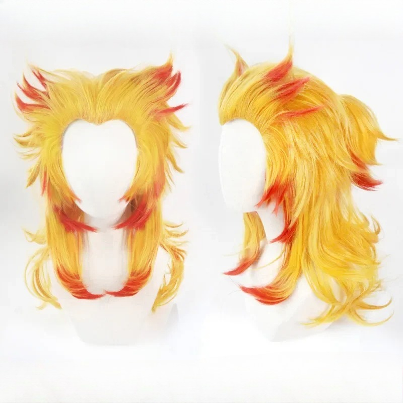 Anime Cosplay With Red Hair - Rengoku Kyoujurou Peruk Kimetsu No Yaiba