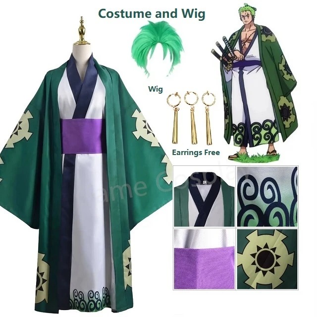 Cosplay Anime Zoro - Yeşil Roronoa Zoro Kimono Cosplay Anime