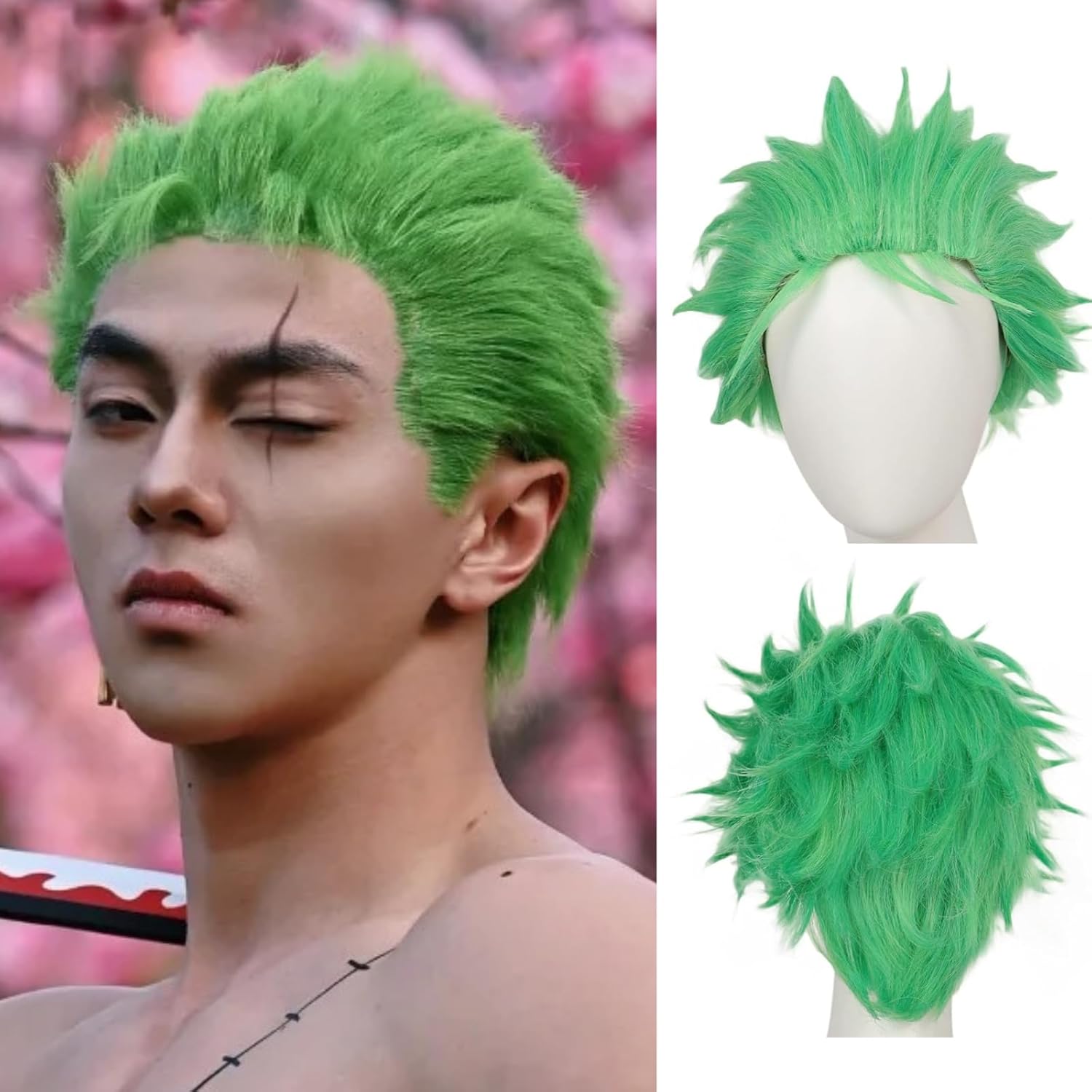 Erkekler için kısa Yeşil Peruk - Cosplay Anime Zoro incelemesi ve fiyatı
